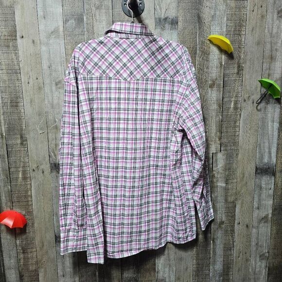 Wrangler Pink Plaid Breast Cancer Pearl Snap Western Shirt - Picture 3 of 4